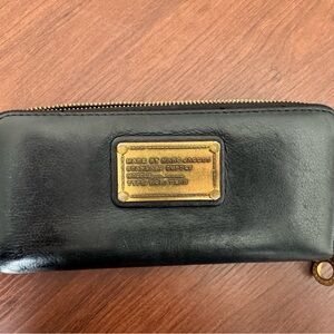 Marc by Marc Jacobs Black Leather Zip-Around Wallet with Gold Plate